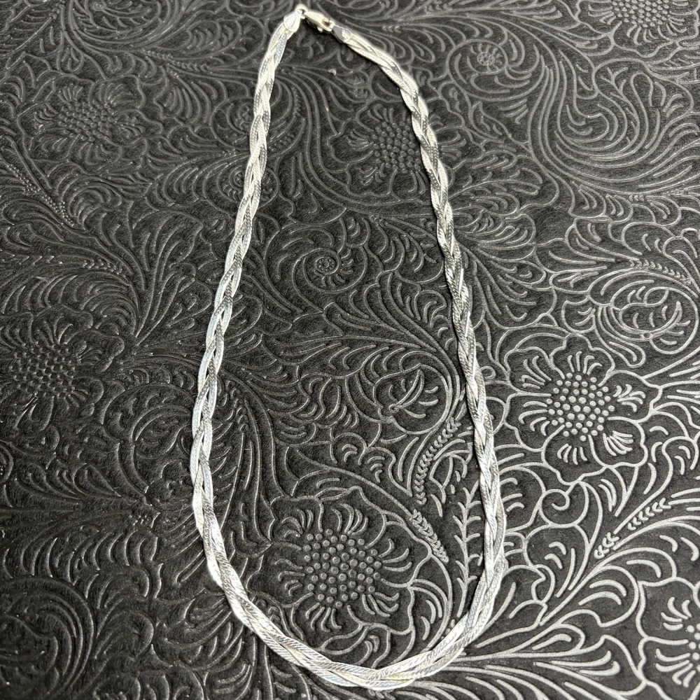 Sterling Silver Stamped 925 Three‎ Strand Braided 18 Inch Made In Italy Necklace